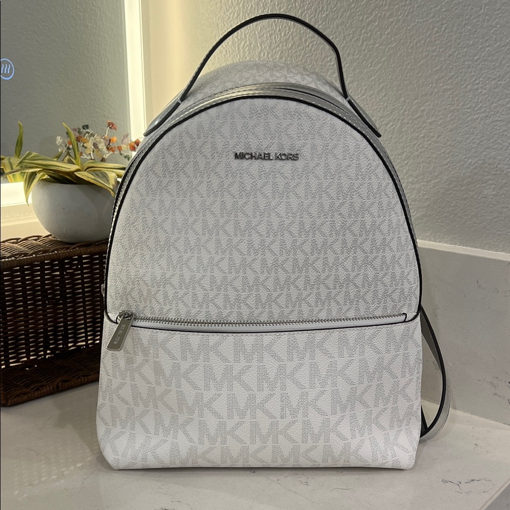 Michael Kors White and Black MK Logo Backpack. NWT